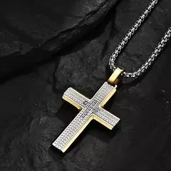 Colar Masculino Cruz Cross Cravejado em Zircônia Aço Inoxidável