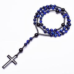 Terço Masculino de Pedra Natural Olho de Tigre Azul 8mm - comprar online