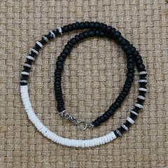 Colar Masculino Surf de Pedra de Ônix Branco e Preto - loja online