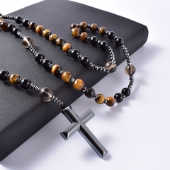 Terço de Pedra Olho de Tigre e Hematita - Pulseiras e Acessórios Masculino | Sr Lordre