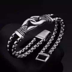 BRACELETE E AÇO INOX E COURO TRANÇADO na internet