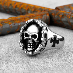 Anel Masculino Caveira Corrente Aço Inox - comprar online