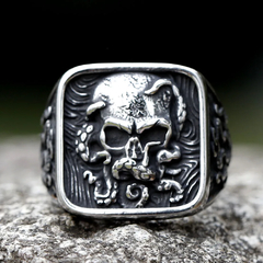 Anel Masculino Caveira Polvo Vintage Aço Inox na internet