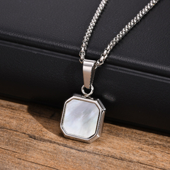 Imagem do Colar Masculino de Pedra quadrado Aço Inox