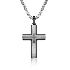 Colar Masculino Cruz Cross Cravejado em Zircônia Aço Inoxidável - Pulseiras e Acessórios Masculino | Sr Lordre