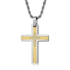 Colar Masculino Cruz Aço Inoxidável com Zircônia