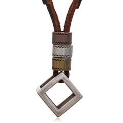 Colar Masculino Quadrado Vintage de Couro Legitimo - Pulseiras e Acessórios Masculino | Sr Lordre