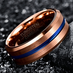 Anel Masculino Rose Linha Azul de Tungstênio 8mm