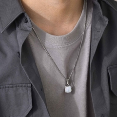 Colar Masculino de Pedra quadrado Aço Inox - Pulseiras e Acessórios Masculino | Sr Lordre