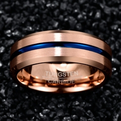 Anel Masculino Rose Linha Azul de Tungstênio 8mm