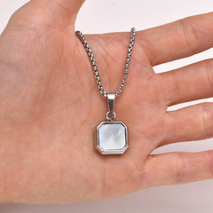 Colar Masculino de Pedra quadrado Aço Inox