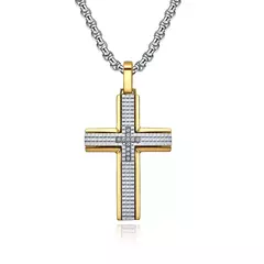 Imagem do Colar Masculino Cruz Cross Cravejado em Zircônia Aço Inoxidável