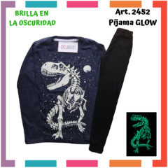 Pijama DINOSAURIO estampa GLOW que BRILLA en la oscuridad 100% algodón peinado premium