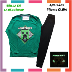 Pijama MINECRAFT estampa GLOW que BRILLA en la oscuridad 100% algodón peinado premium - OSURRIN