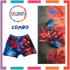 Combo Toalla Toallon + Short de baño. Zunga. Salida de Baño Spiderman Hombre Araña