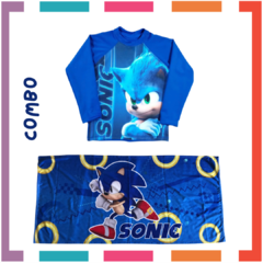 Combo Toalla Toallon + Remera de Agua Sonic