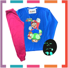Pijama MARIO BROSS Glow Brilla en la oscuridad 100% algodón peinado premium. T4 al 14. no