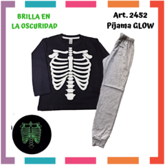 Pijama ESQUELETO / CALAVERA estampa GLOW que BRILLA en la oscuridad 100% algodón peinado premium - comprar online