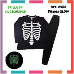 Pijama ESQUELETO / CALAVERA estampa GLOW que BRILLA en la oscuridad 100% algodón peinado premium