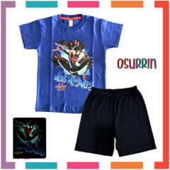 Pijama Hombre Araña Miles Morales Glow Remera + Short estampa CLÁSICA 100% algodón. Brilla en la oscuridad.