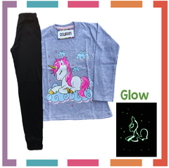 Pijama UNICORNIO estampa GLOW que BRILLA en la oscuridad 100% algodón peinado premium - tienda online