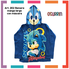 Imagen de Remera de algodón con máscara y estampa de SONIC. T4 al 14.