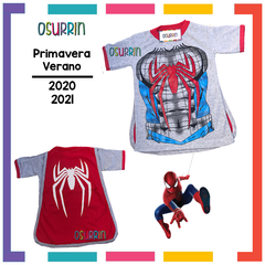 Remeras de algodón con CAPA estampa SUPER HEROES. T4 al 12