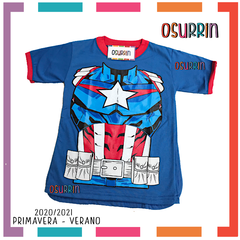 Remeras de algodón CAPITAN AMERICA con CAPA estampa SUPER HEROES. T4 al 12 - tienda online