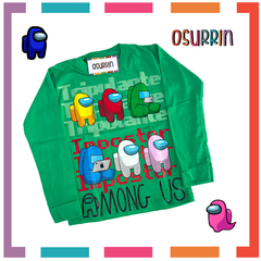 Remera algodón manga larga estampa clásica de personajes: Among Us - tienda online