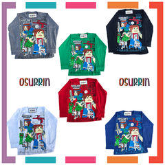 Remera algodón manga larga estampa clásica de personajes: Minecraft