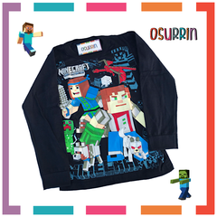 Remera algodón manga larga estampa clásica de personajes: Minecraft en internet