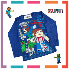 Remera algodón manga larga estampa clásica de personajes: Minecraft - OSURRIN