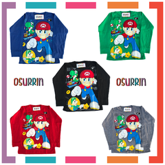 Remera algodón manga larga estampa clásica de personajes: Mario Bros en internet