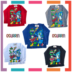 Remera algodón manga larga estampa clásica de personajes: Plantas vs Zombies