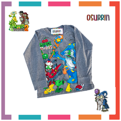 Remera algodón manga larga estampa clásica de personajes: Plantas vs Zombies en internet