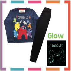 Pijama AMONG US estampa GLOW que BRILLA en la oscuridad 100% algodón peinado premium