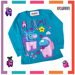 Remera algodón manga larga estampa clásica de personajes: Among Us - tienda online