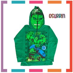 Remera de algodón con máscara y estampa de HULK. T4 al 14. - OSURRIN