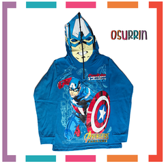 Remera manga larga CAPITAN AMERICA de algodón con MASCARA estampada. T4 al 14.