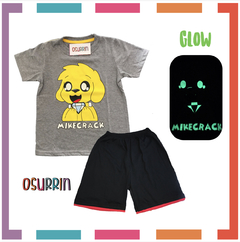 Pijama Verano MIKECRACK Remera + Short estampa GLOW que BRILLA en la oscuridad 100% algodón peinado premium - comprar online