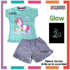 PIJAMA VERANO UNICORNIO REMERA + SHORT ESTAMPA GLOW QUE BRILLA EN LA OSCURIDAD 100% ALGODÓN PEINADO PREMIUM - OSURRIN