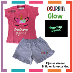 Imagen de PIJAMA VERANO UNICORNIO REMERA + SHORT ESTAMPA GLOW QUE BRILLA EN LA OSCURIDAD 100% ALGODÓN PEINADO PREMIUM