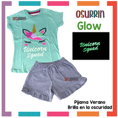 PIJAMA VERANO UNICORNIO REMERA + SHORT ESTAMPA GLOW QUE BRILLA EN LA OSCURIDAD 100% ALGODÓN PEINADO PREMIUM - comprar online