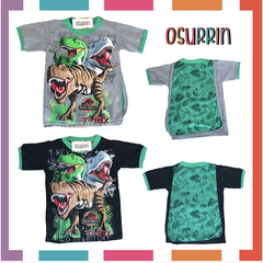 Remeras de algodón DINOSAURIO con CAPA estampa PERSONAJES. T4 al 12