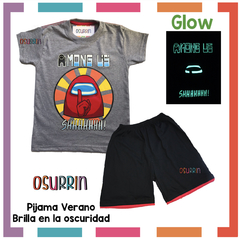 Pijama Verano AMONG US Remera + Short estampa GLOW que BRILLA en la oscuridad 100% algodón peinado premium - comprar online