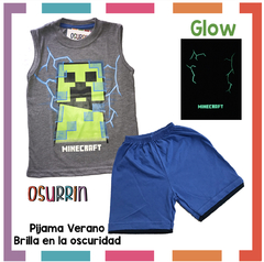 Pijama Verano MINECRAFT Remera + Short estampa GLOW que BRILLA en la oscuridad 100% algodón peinado premium - comprar online