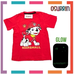 Remera M/C GLOW que BRILLA en la oscuridad 100% algodón peinado premium PATRULLA CANINA - PAW PATROL - comprar online