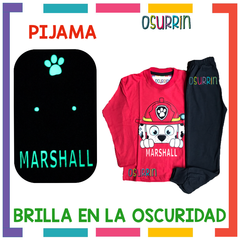 Imagen de Pijama MARSHALL Patrulla Canina Paw Patrol estampa GLOW que BRILLA en la oscuridad 100% algodón peinado premium