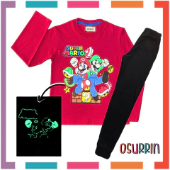 Pijama MARIO BROSS Glow Brilla en la oscuridad 100% algodón peinado premium. T4 al 14. no
