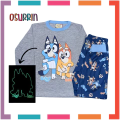 Pijama BLUEY estampa GLOW que BRILLA en la oscuridad 100% algodón peinado premium - comprar online